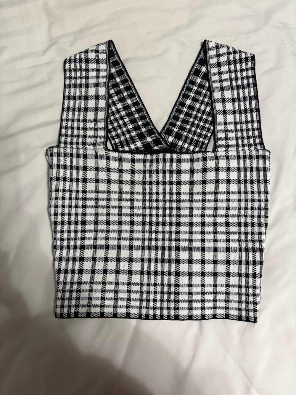 Black & White Plaid V-Neck Crop Top